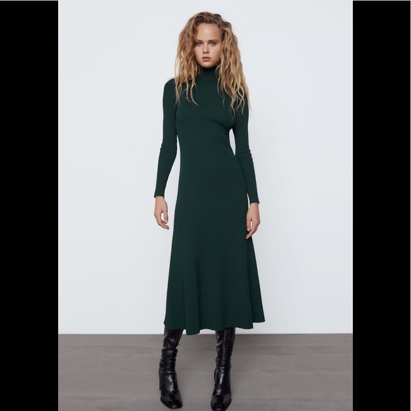 Zara | Dresses | Zara Green High Neck Knitted Dress | Poshmark